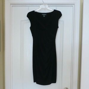 Ralph Lauren Black Sleeveless Faux Wrap Sheath Dress V-Neck Stretch